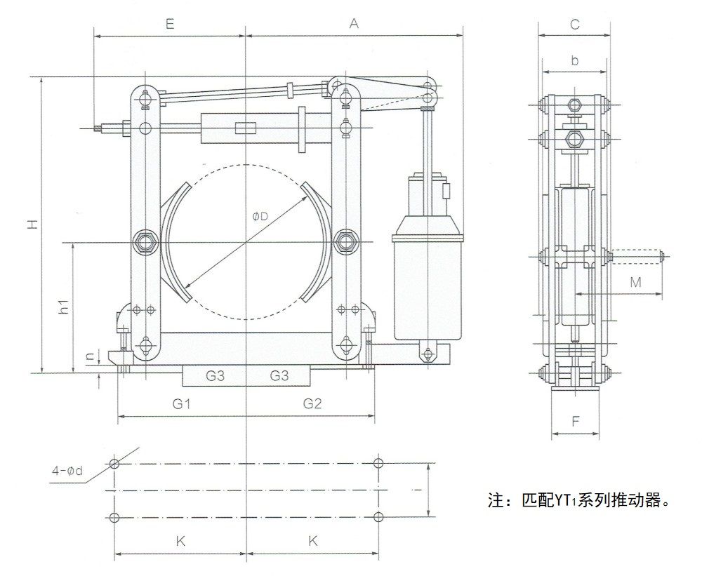 YWZ(B)電力液壓鼓式制動器外形尺寸圖.jpg