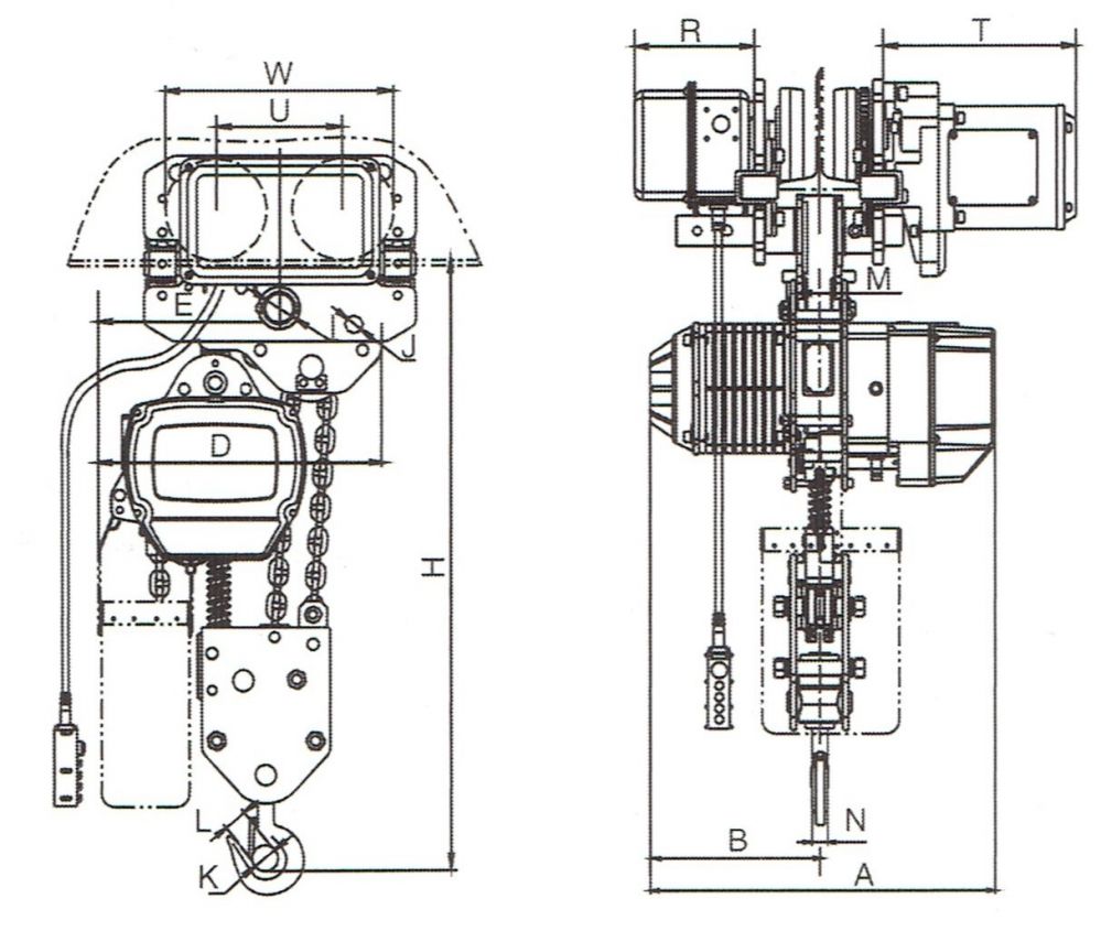 7,5t電動(dòng)運(yùn)行式環(huán)鏈葫蘆外形尺寸圖