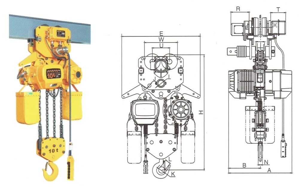 10t電動運行式環(huán)鏈葫蘆外形尺寸圖