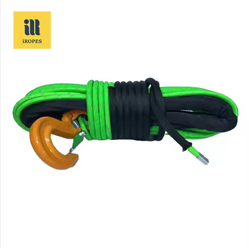 10毫米石灰綠超級12000磅UHMWPE雙編織合成絞車繩全地形