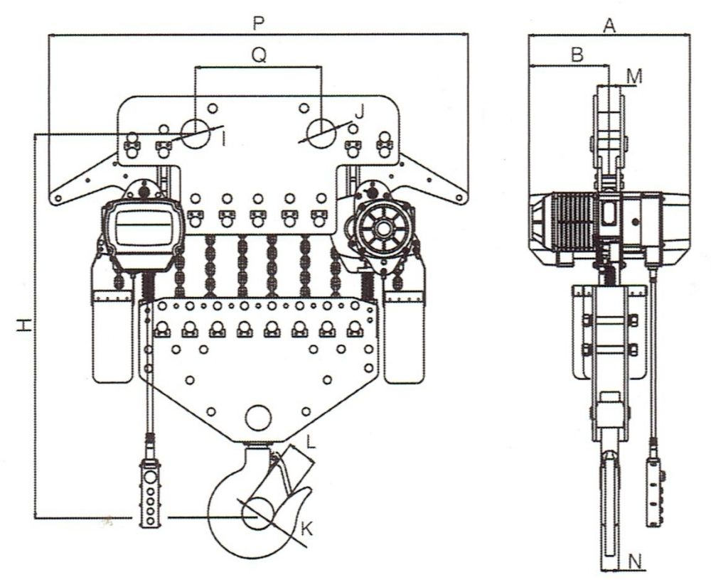 30~35t固定式環(huán)鏈葫蘆外形尺寸圖