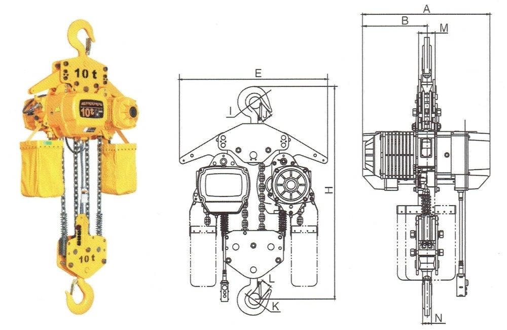 10t掛鉤式環(huán)鏈葫蘆外形尺寸圖