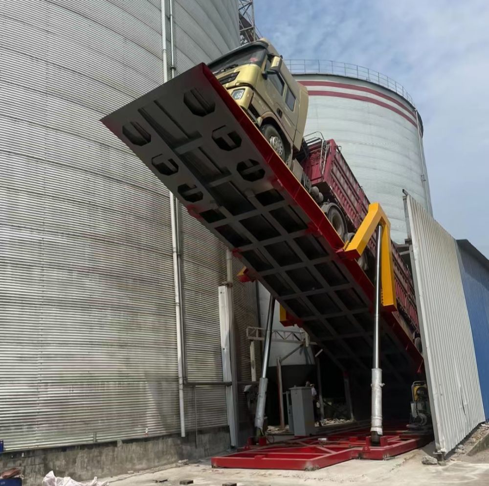 液壓翻板卸車平臺機械設(shè)備、糧食散料卸車平臺