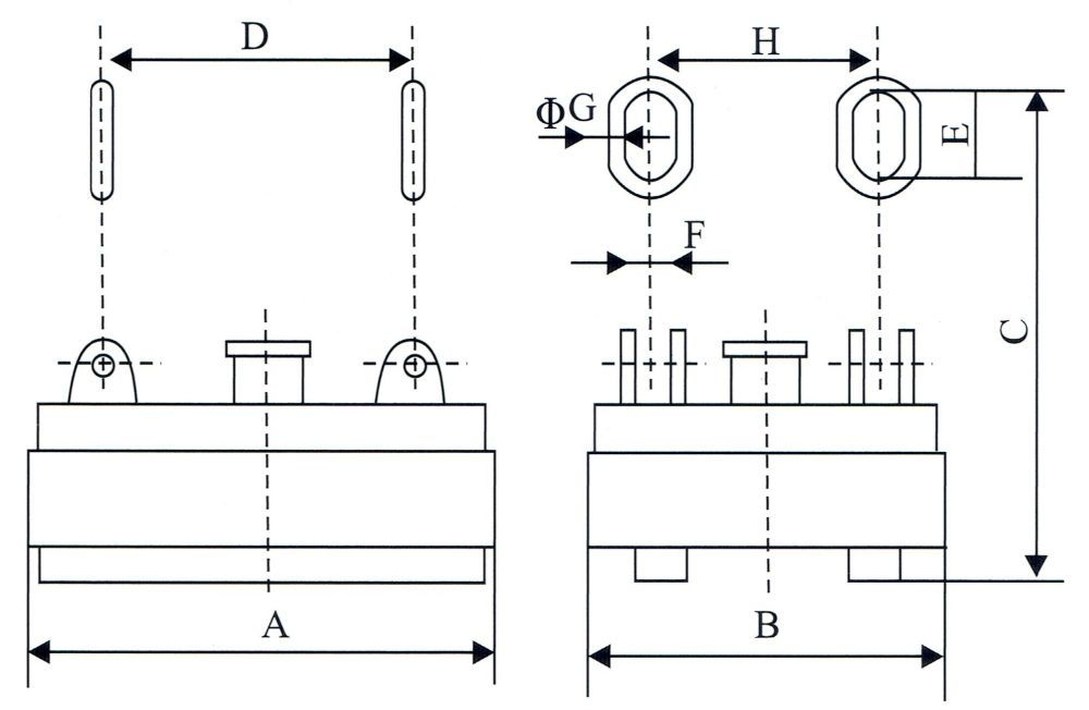 MW12系列吊運(yùn)捆扎棒材矩形電磁吸盤外形尺寸圖