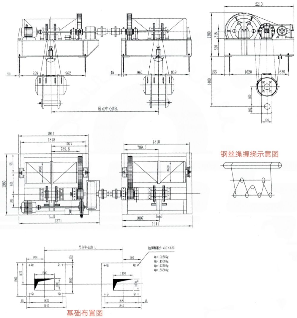 QP2×400KN系列卷揚式雙吊點啟閉機外形及基礎(chǔ)布置示意圖.jpg