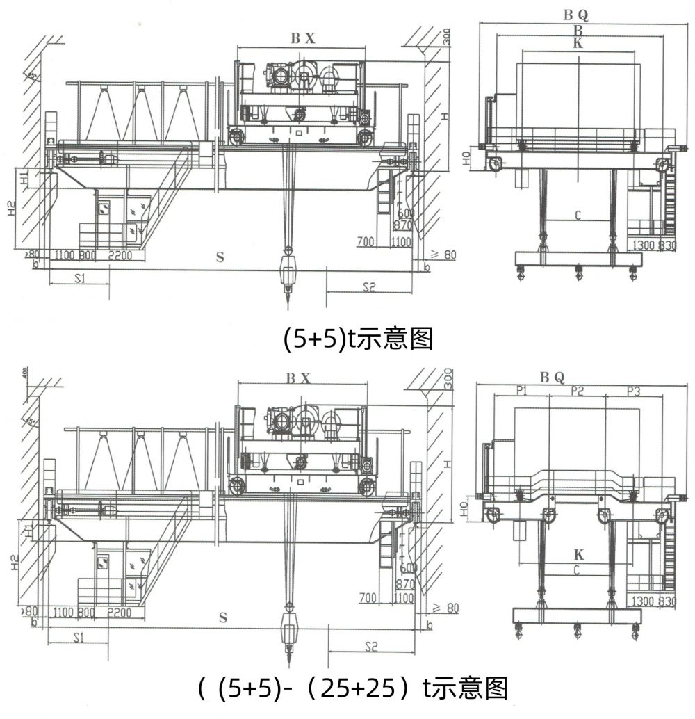 上旋轉伸縮掛梁電磁橋式起重機